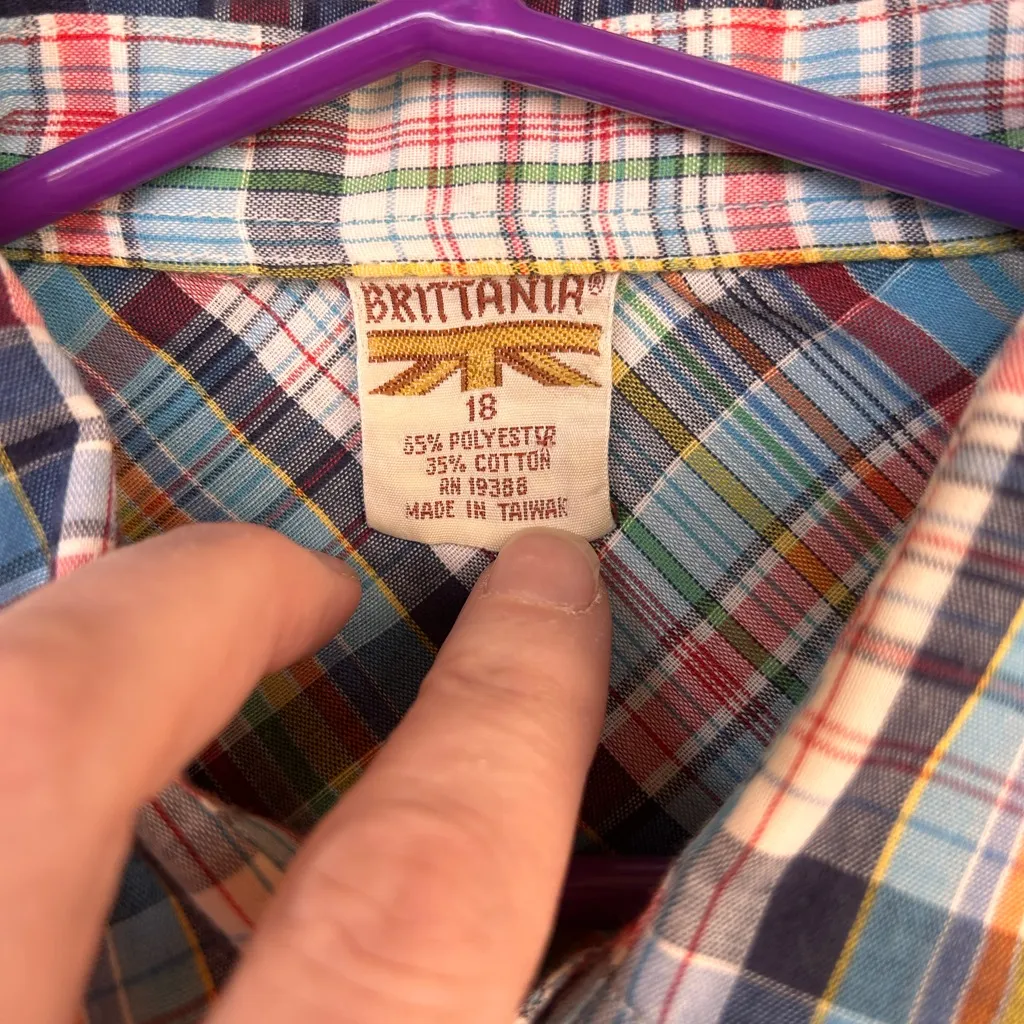 Vintage 70s 80s Brittania Western plaid pearl snap Size Small Red - Image 7