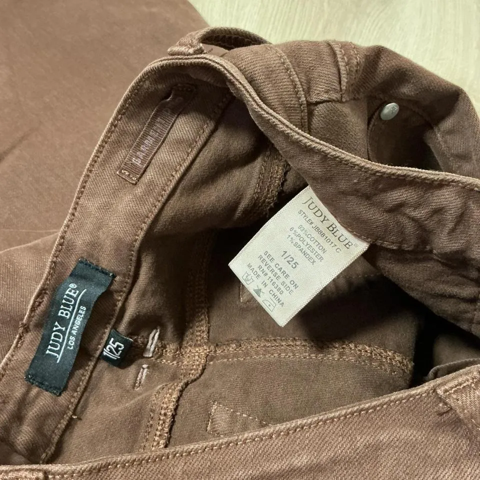 Judy Blue Garment Dyed Wide Leg Crop Pants Brown High Waist Front Pocket Denim - Image 4