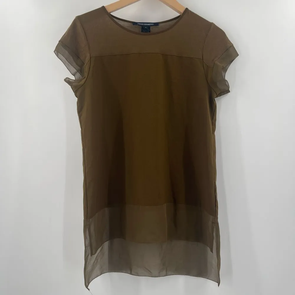 FRENCH CONNECTION Top Size Small Sheer Polly Raw Edge Hi Low Classic Capsule - Image 7