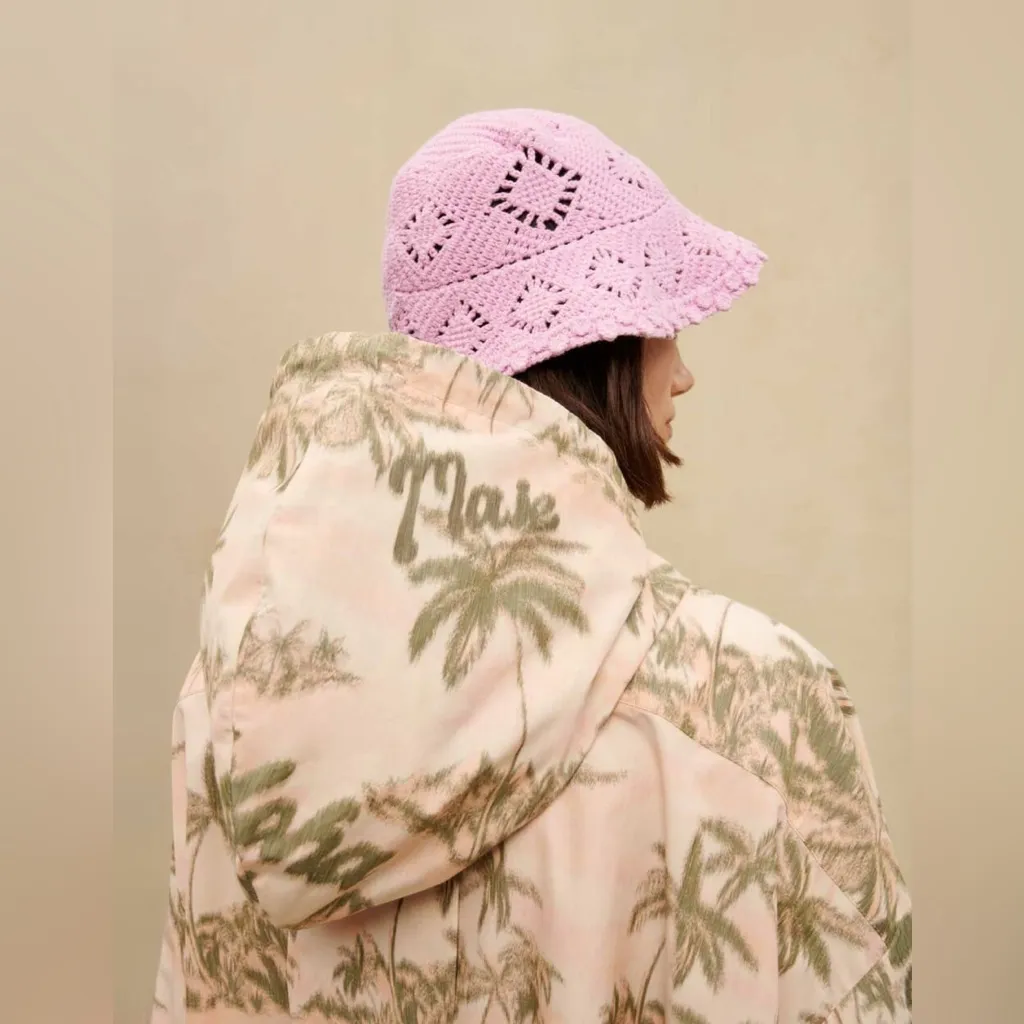 Maje Palm Tree Print Jacket Hooded Zip Front M (Size 10) NWT Elastic Waist - Image 7