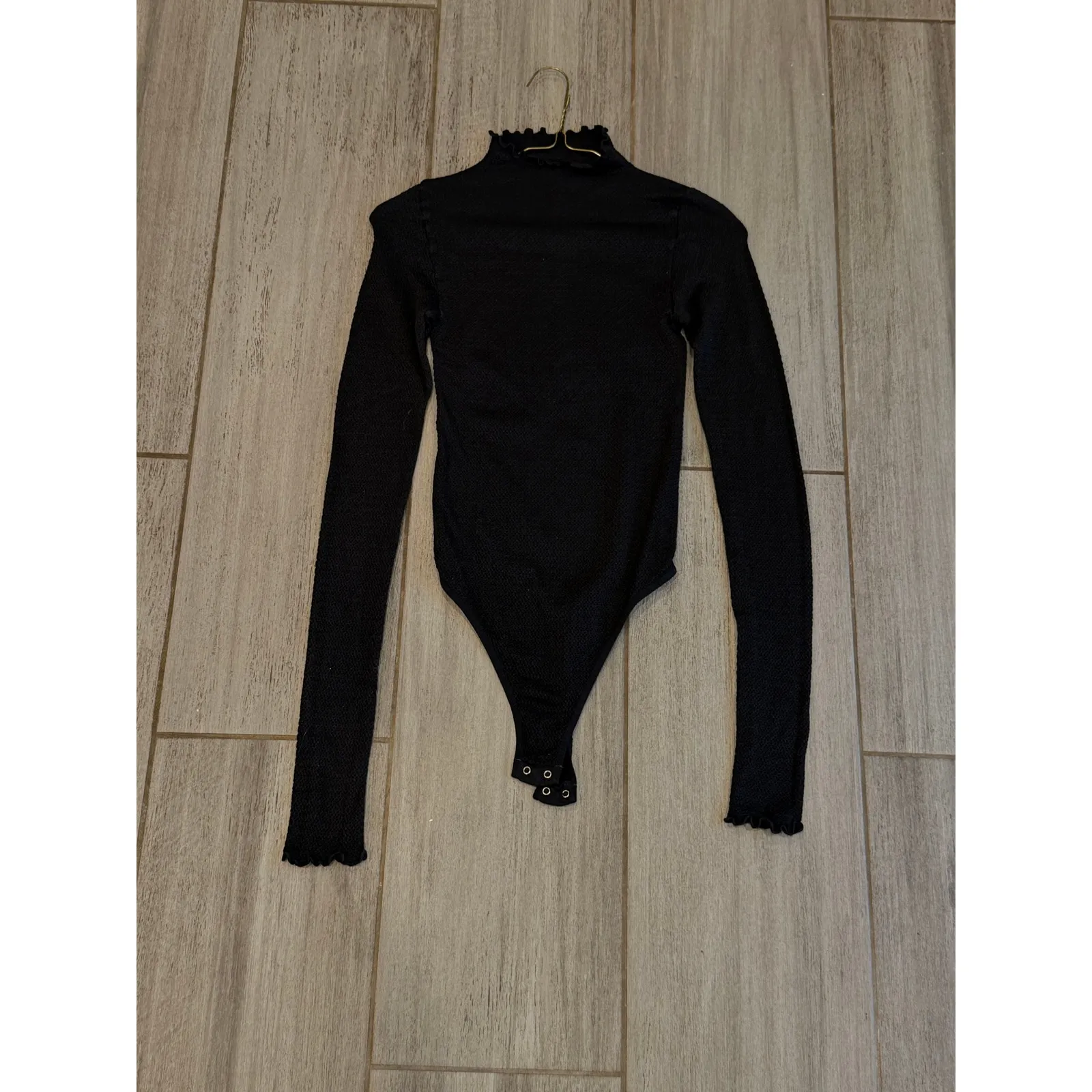 Free People Intimately Mara Mock Neck Bodysuit Womens XS/S Black Textured Boho - Image 4