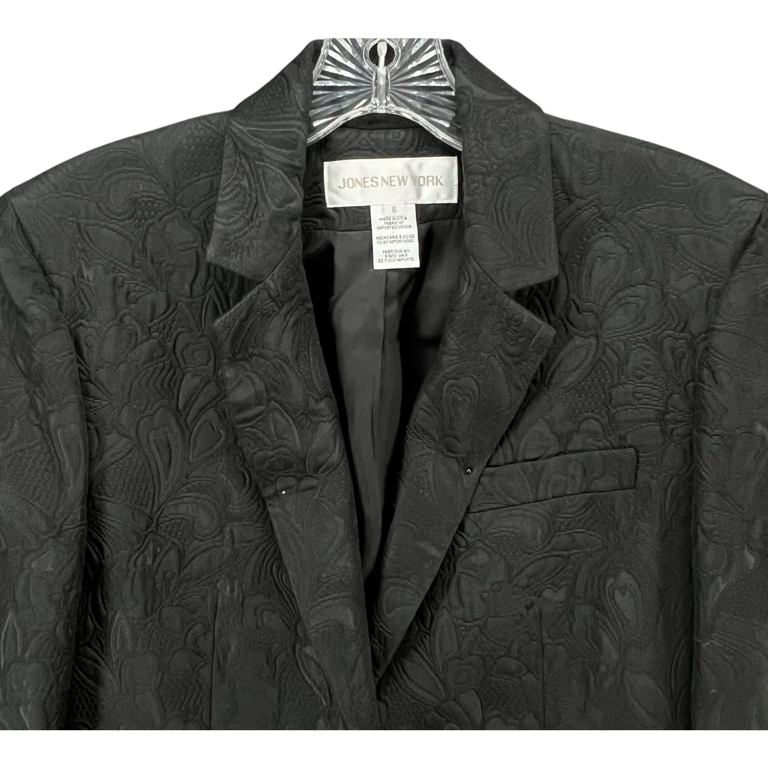 Jones New York Longline Jacket 6 Black Floral Brocade Wool Blend Dark Academia - Image 6