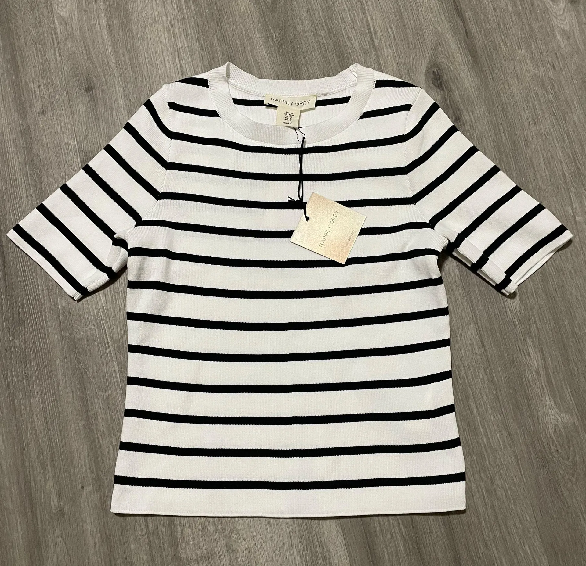 Black & White Stripe Knit Top Size M - Image 2