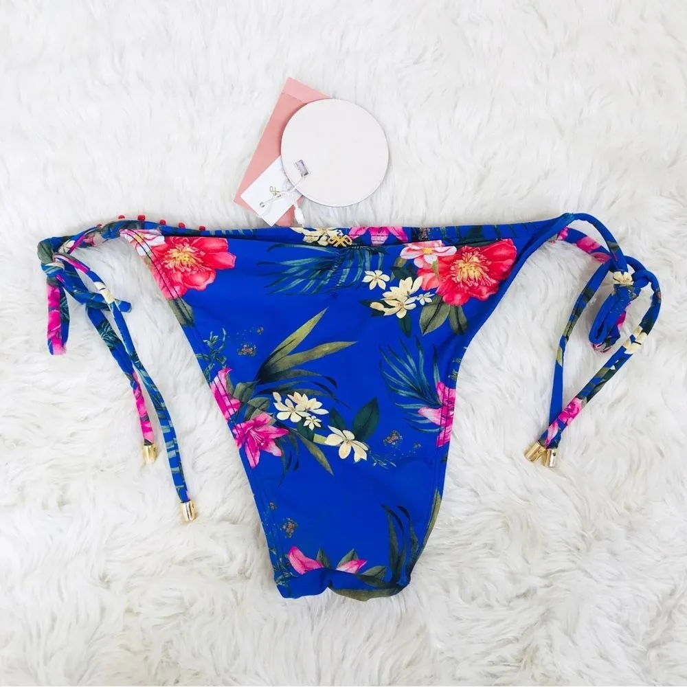 PILYQ Anthropologie Blue Floral Side Tie‎ Triangle String Bikini Bottom XS New - Image 5