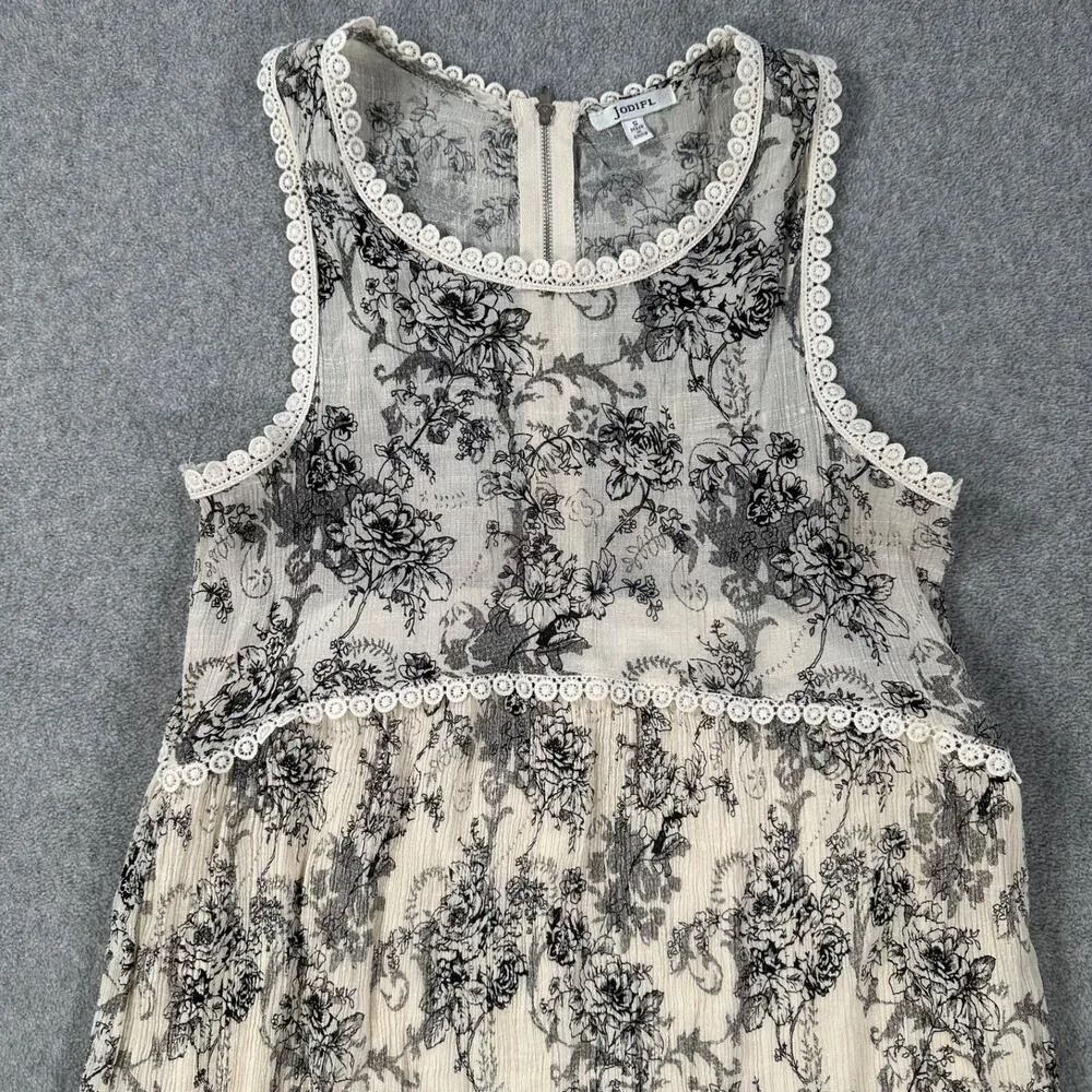 Jodifl Floral Tank Dress Size Small Lace Trim Black/Ivory Sleeveless Gauzy Boho - Image 3