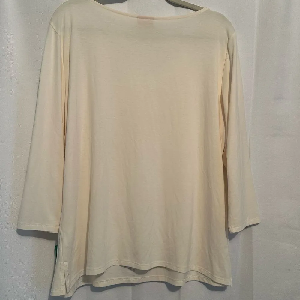 Ruby Rd knit cream colored with silver embellishments 3/4  sleeve top size XL - Image 2