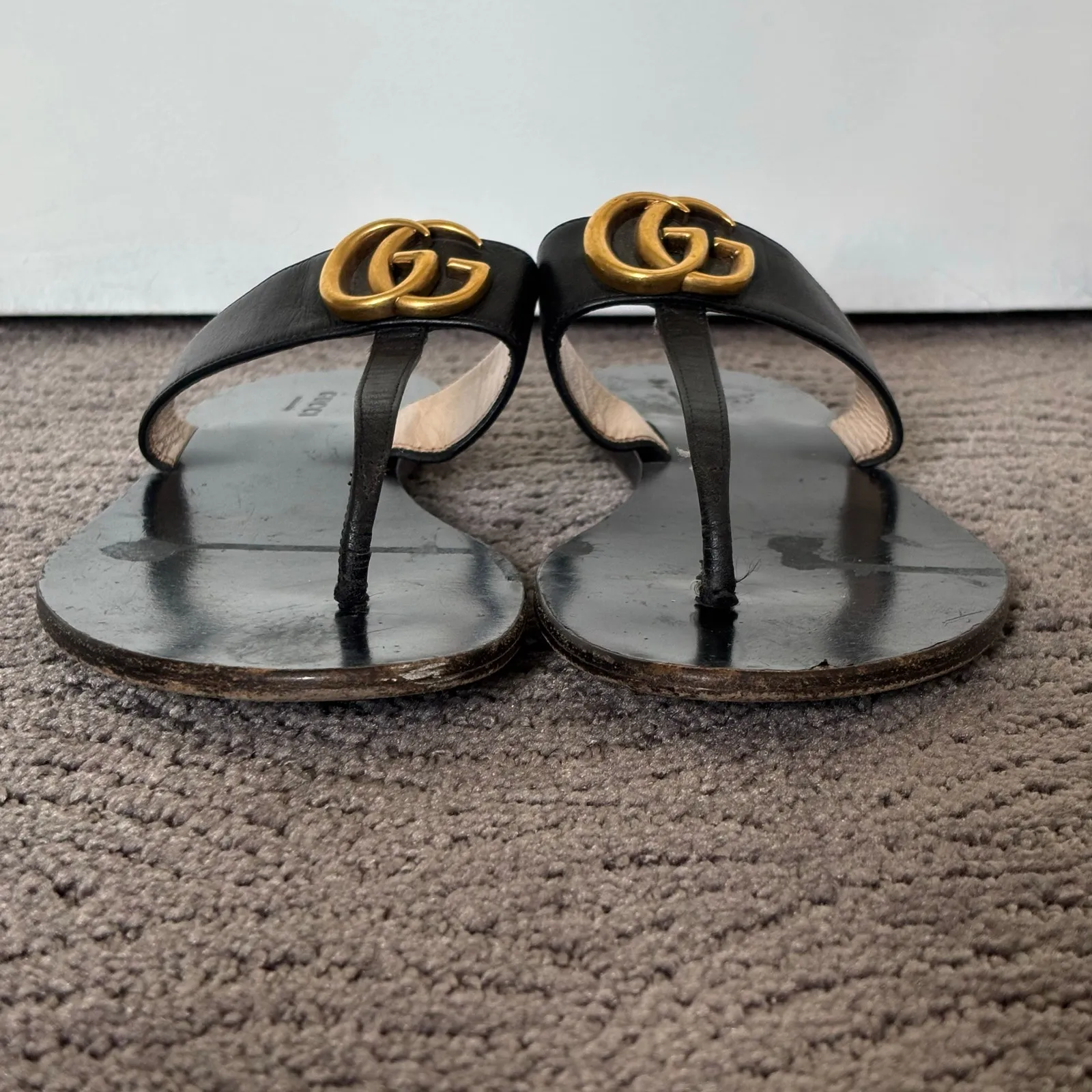 Gucci Marmont GG Thong Sandals Black Slip On Flip Flop Flat Size EU 39 US 9 - Image 6