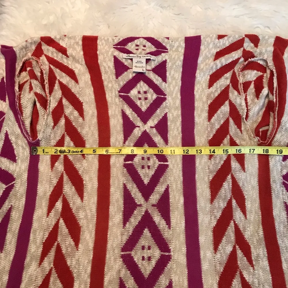 American Rag Aztec pattern open front fringe cardigan sweater Large colorful - Image 9