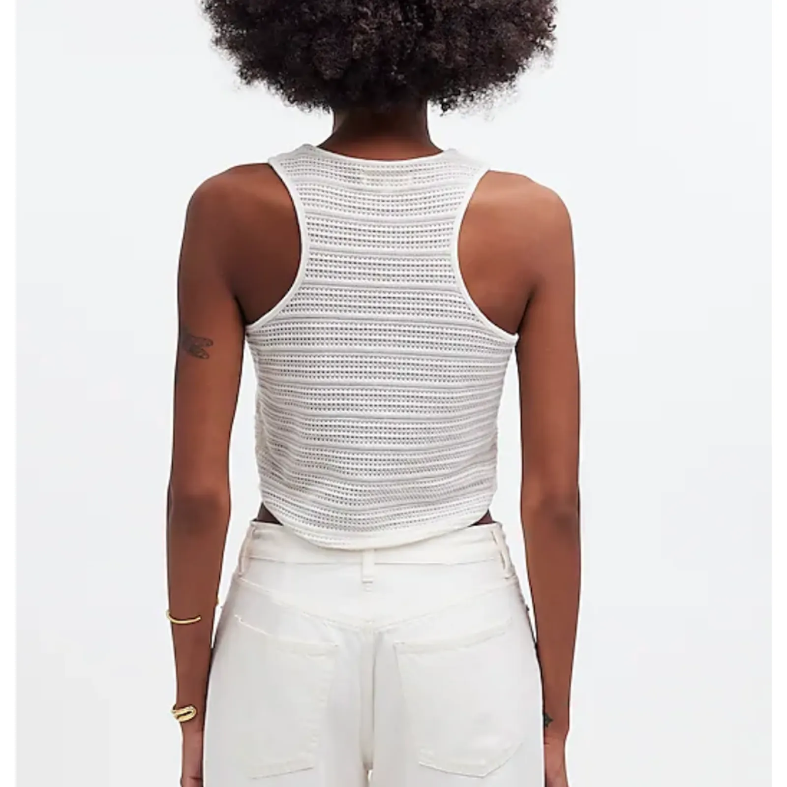 Madewell Crochet Knit Cutaway Tank Cropped Lighthouse Cotton Blend Cream XS NWT - Image 3