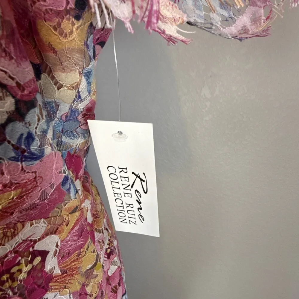 Rene Ruiz Collection Illusion Neckline Lace Cocktail Midi Dress Size 14 Floral - Image 3
