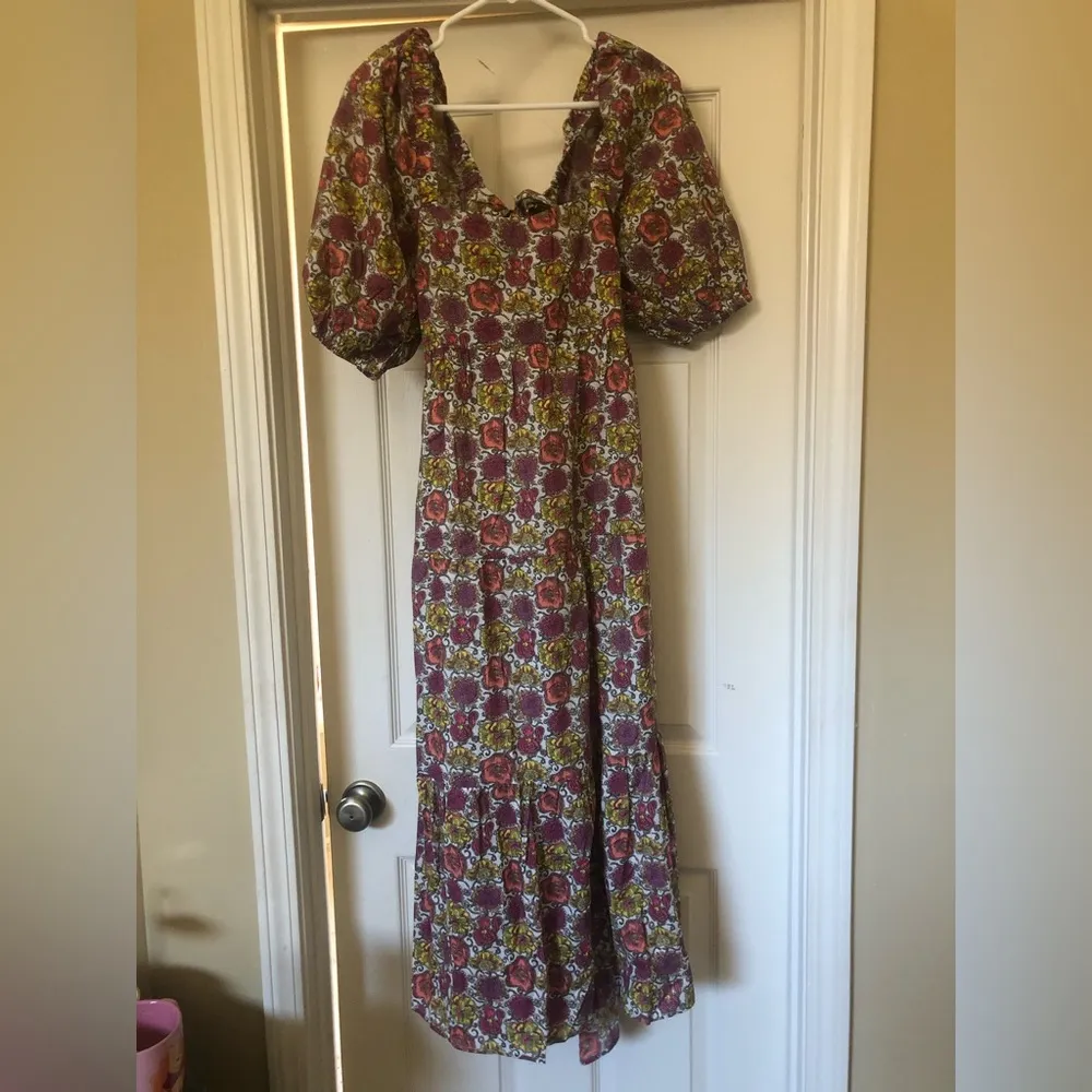 Mink Pink Yasamin Printed Puff-Sleeve Open-Back Tiered Midi Dress - Image 6