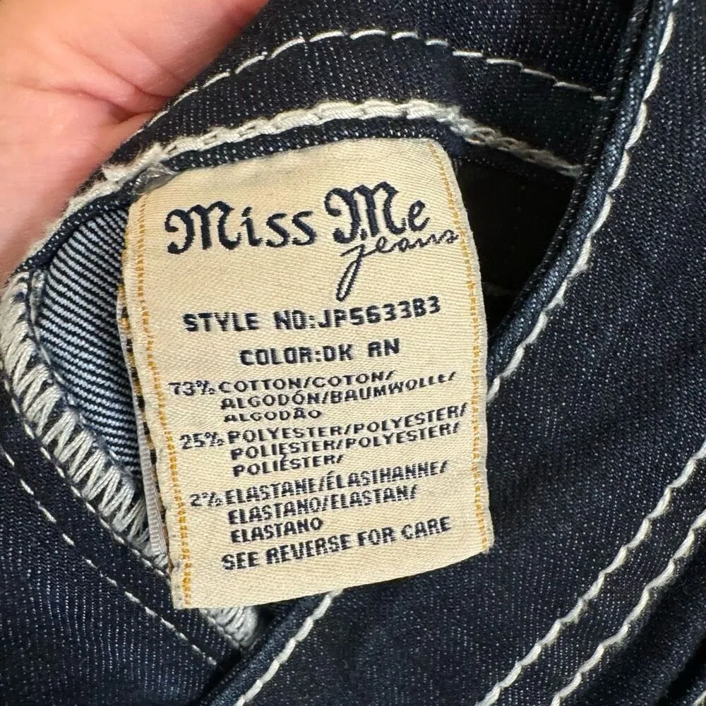 Miss Me Dark Blue Rhinestone Cross Pocket Denim Boot Cut Jeans 32 Altered - Image 9