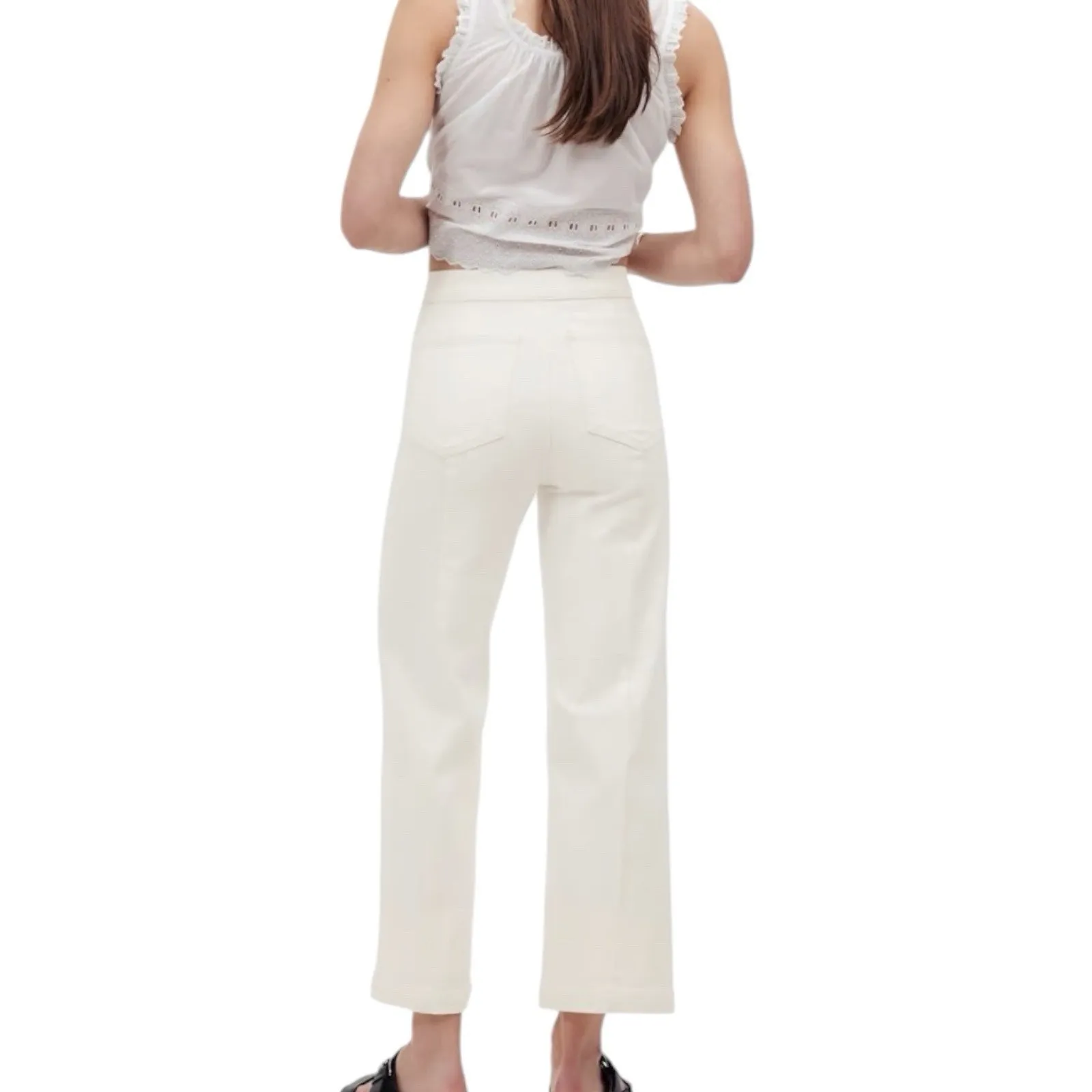 NWT Madewell Emmett Wide Leg Cropped Welt Pocket White Jeans Size 33 - Image 3
