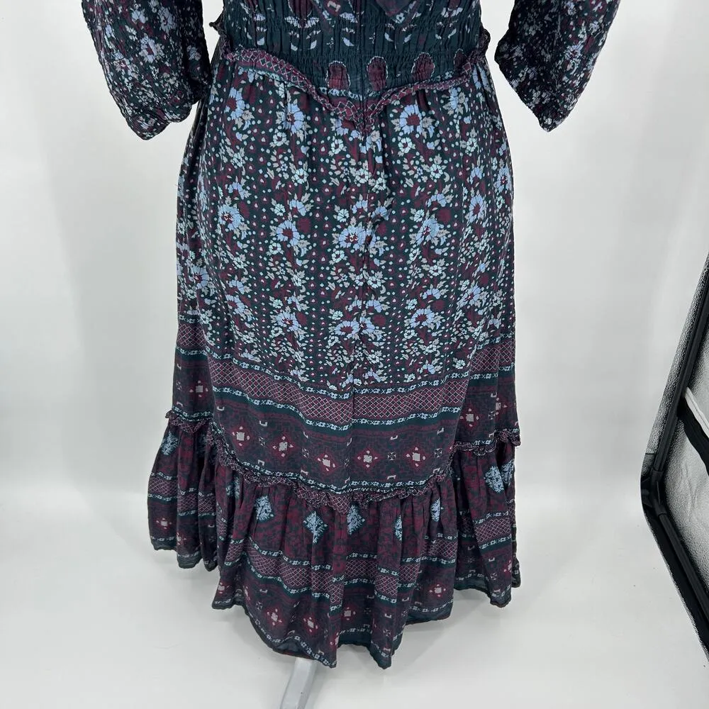 Sea NY Nadine Border Smocked Dress Cotton Puff Sleeve Ruffled V - Image 9