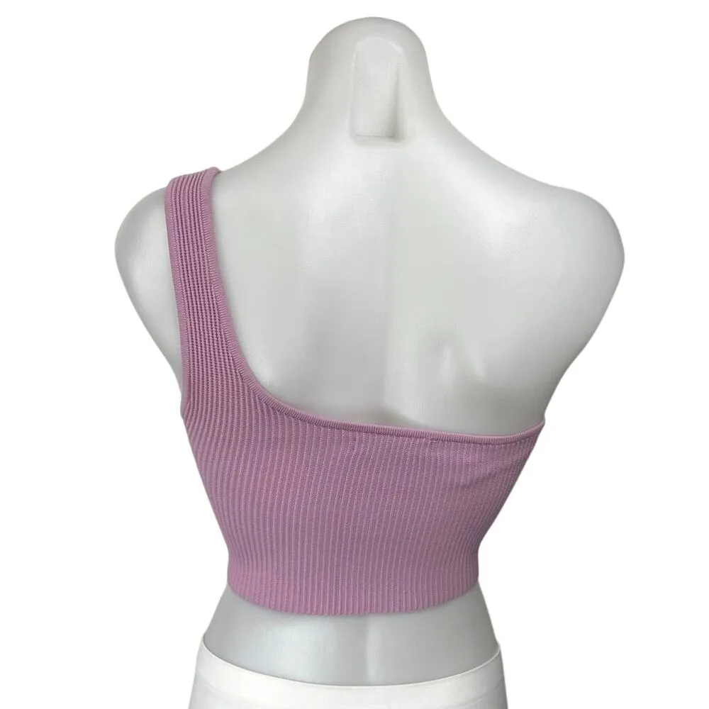 Aritzia Babaton Pink Ribbed Knit One Shoulder Sleeveless Crop Tank Top Size S - Image 2