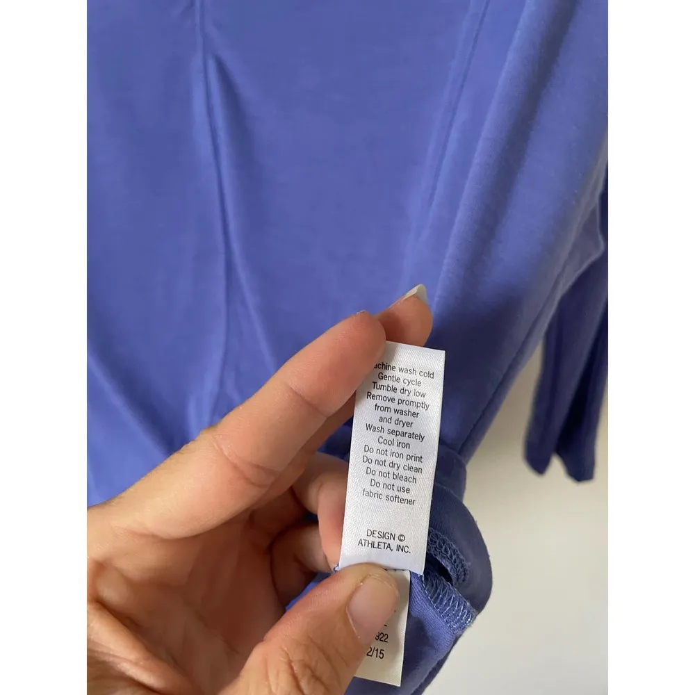 Athleta Oversized Quick Dry V-Neck Three Quarter Sleeve Workout Top Purple XXS - Image 8