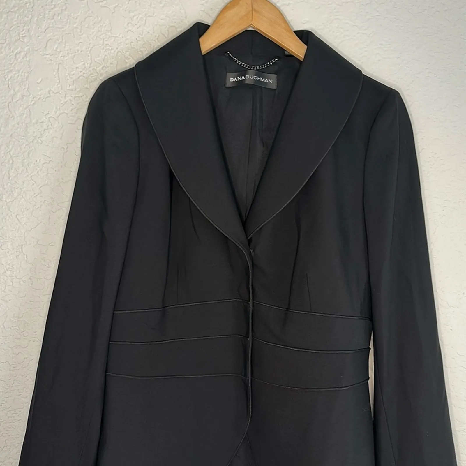 NEW Dana Buchman Black Stretch Wool Blazer Office Snap Front Fall Classic Preppy - Image 2