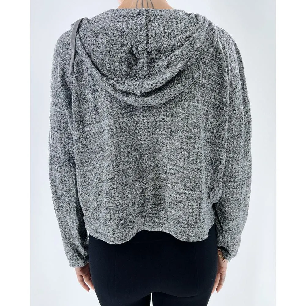American Eagle  Heathered Gray Waffle Knit Hooded Pullover Size Medium - Image 3