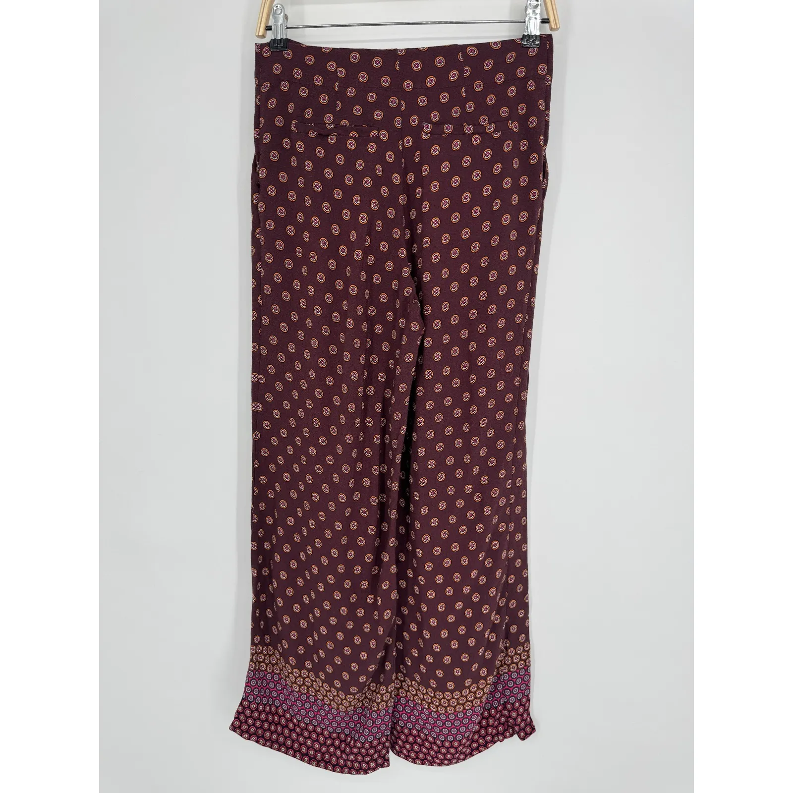 Anthropologie Wide Leg Pants Size 4 Maroon Print Boho Flowy Casual Artsy - Image 8
