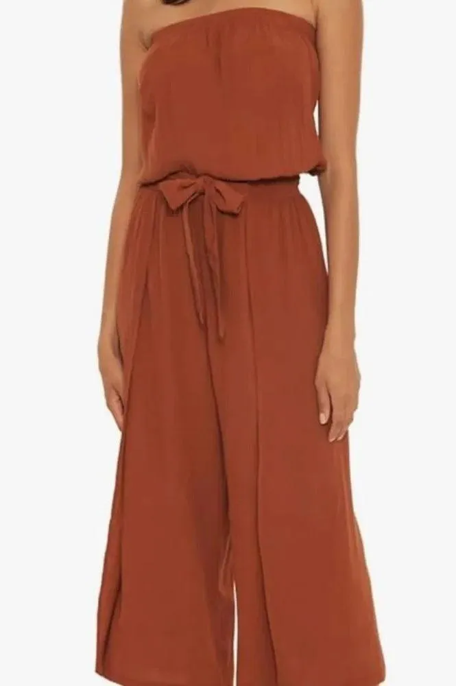 Becca by Rebecca Virtue Ponza Crinkled Rayon Jumpsuit CoverUp Bronze size large - Image 11