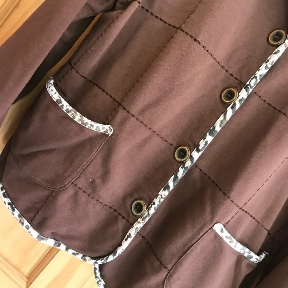 KORET snow leopard animal print trimmed jacket petite size MP - Image 4