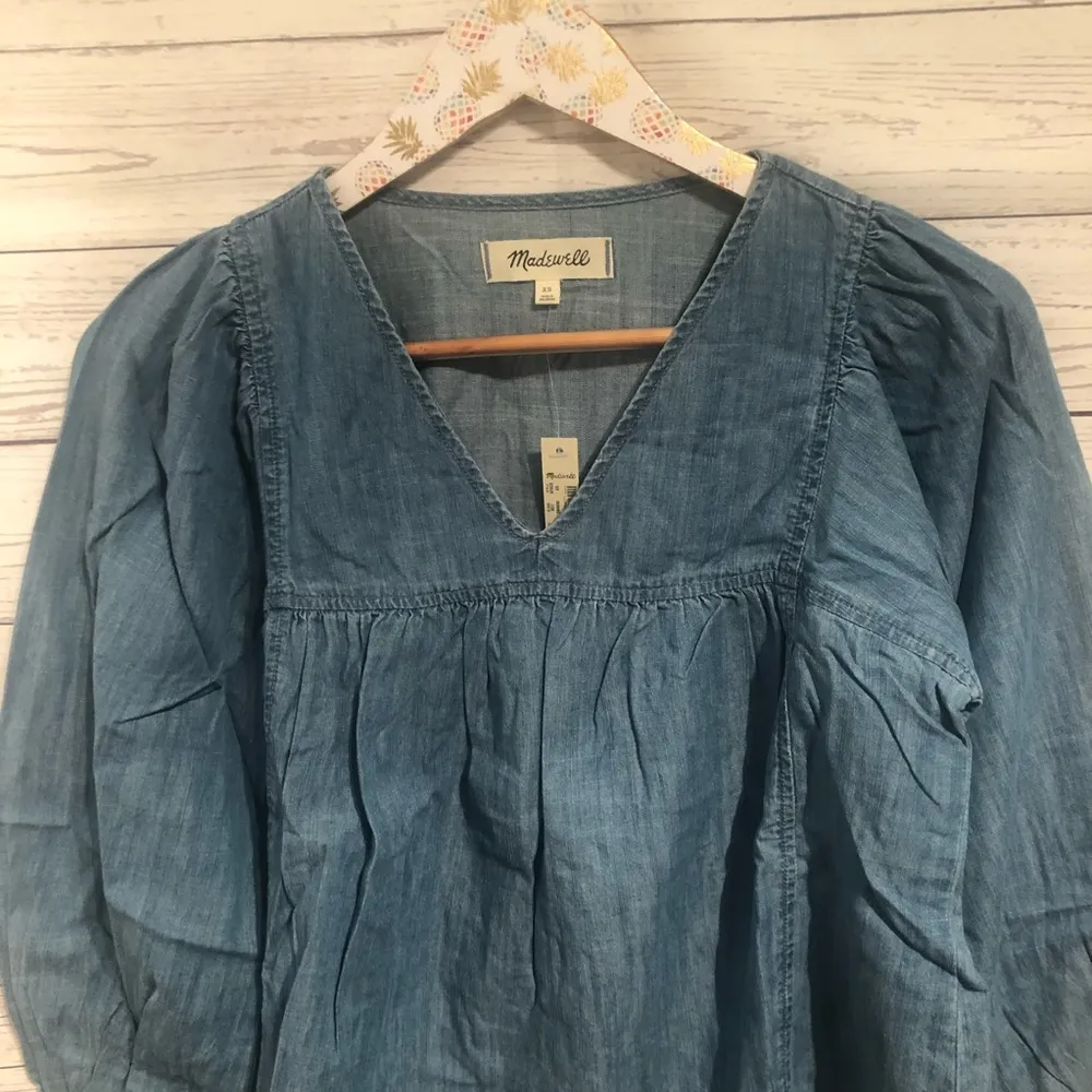 NWT Madewell Denim shirred balloon peasant top - Image 4