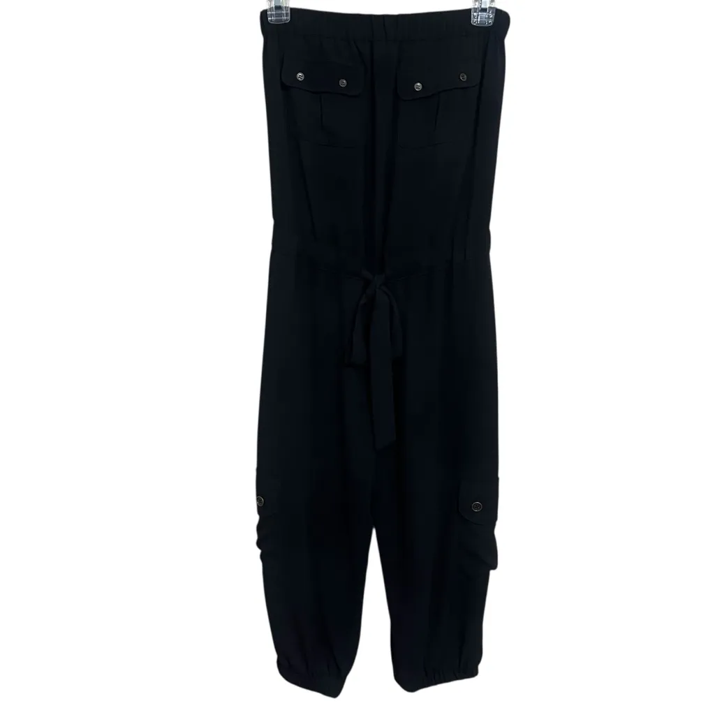 Cache Black Strapless Jumpsuit Cargo Jogger Style Sz XS Crop Drawstring Slinky - Image 8