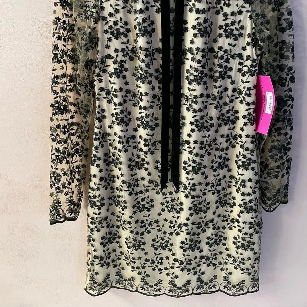 Betsey Johnson Tie Detail Floral Embroidery Scalloped Hem Mini Dress Size 6 NWT - Image 13