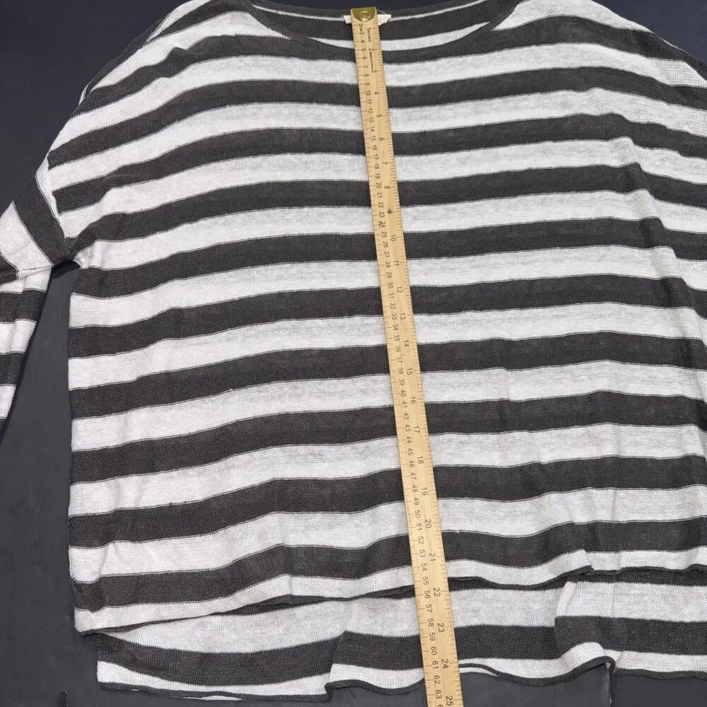 Eileen Fisher Organic Linen Striped Relaxe Top Gray White Boatneck Casual Mediu - Image 3
