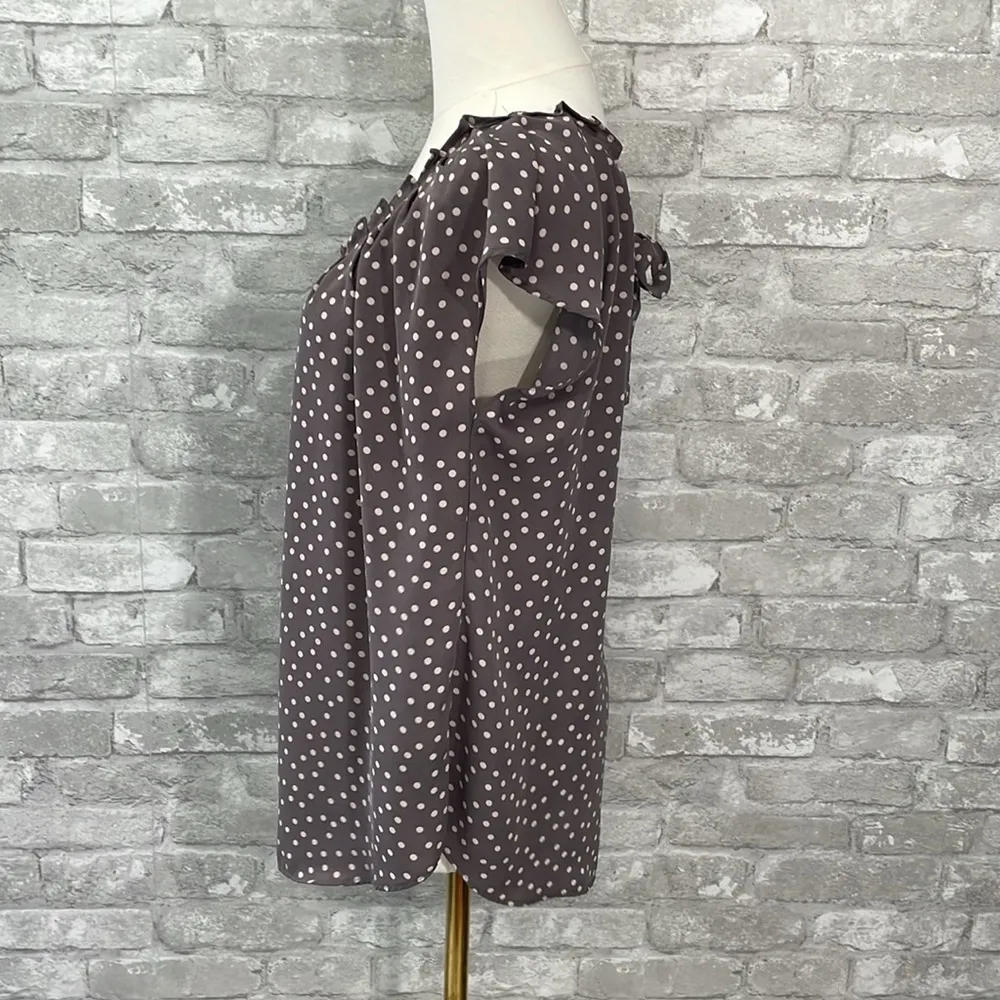 LC Lauren Conrad Gray Puff Sleeve Blouse with Ruffled Cap Sleeves - Image 2