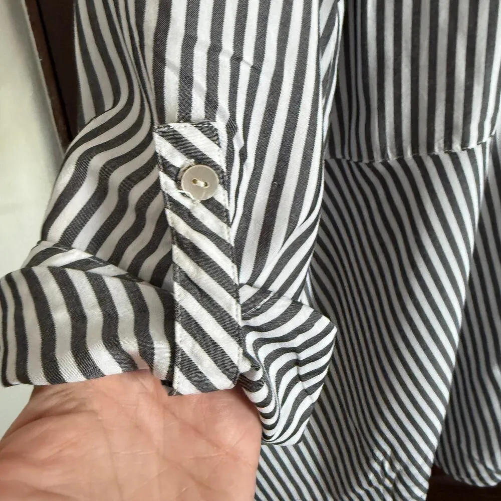 J.JILL | Grey and White Striped Button down Tunic Blouse | Extra large Petite - Image 6