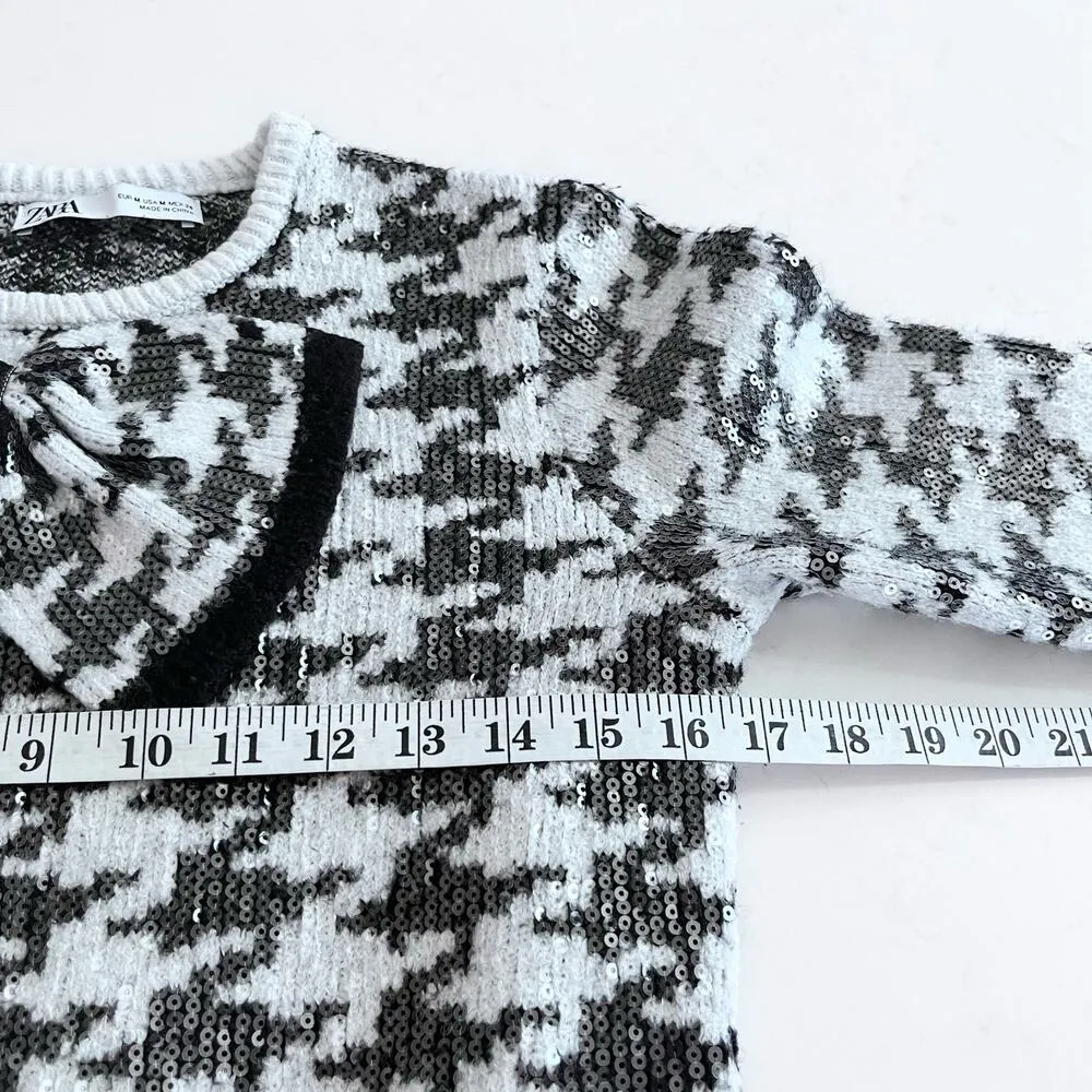 Zara white black sequence  bow knit sweater size M - Image 7