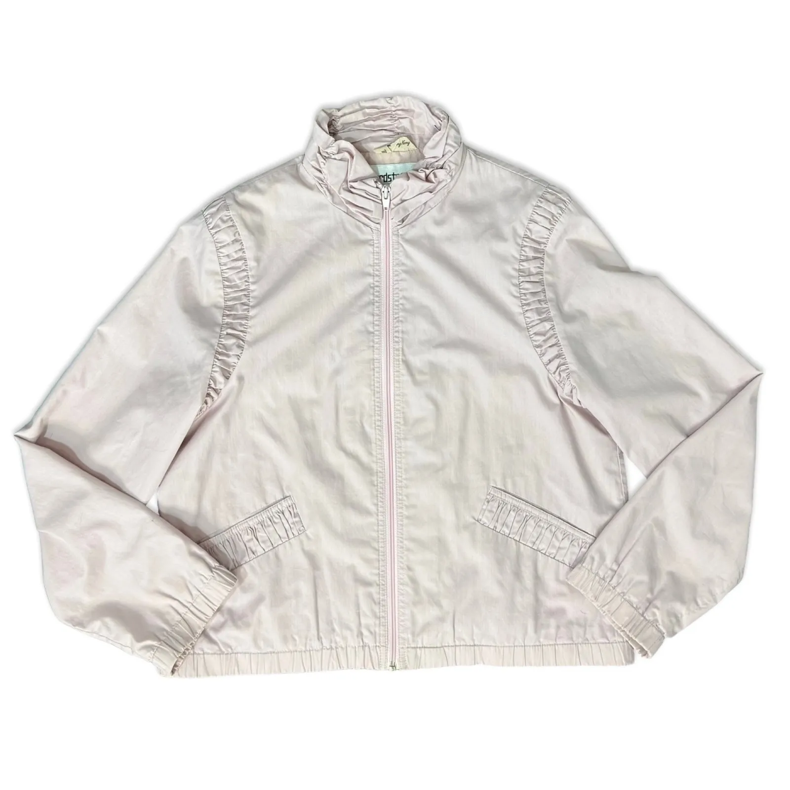 Vintage Nordstrom Baby Pink Light Windbreaker Ruffle Mock Neck Jacket size M / L Size M - Image 2