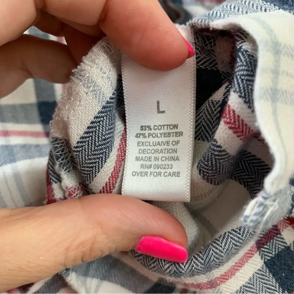 LA Hearts  Plaid Button Down Cream/Navy Long Sleeve Top - Image 2