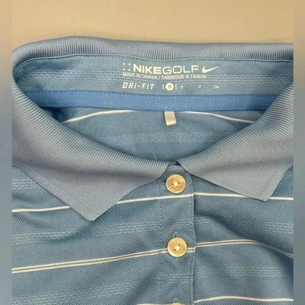 NIKE Women's Golf Dri-Fit Polo Shirt Short Sleeve Light Blue Stripe‎ Size Small - Image 4