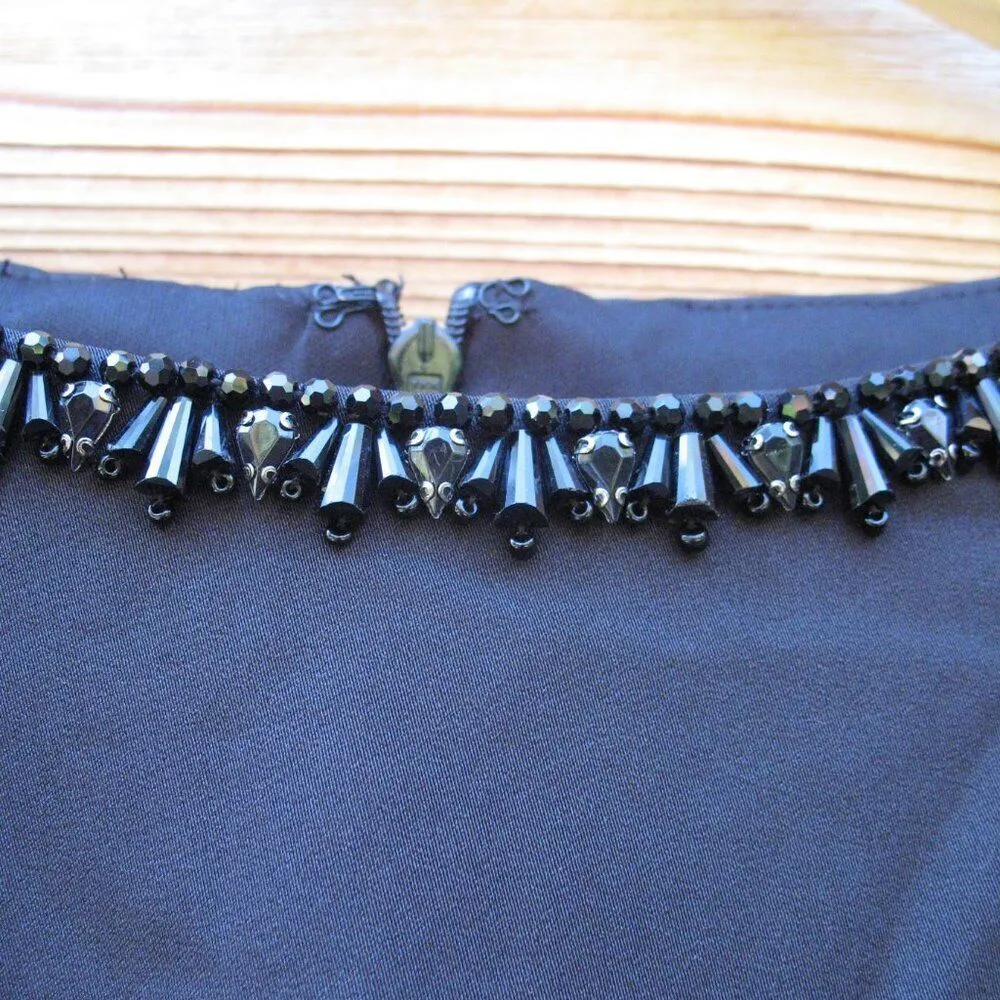 MAC DUGGAL 11787 Quarter Sleeve Crystal Neck Feather Detail Dress - Image 9