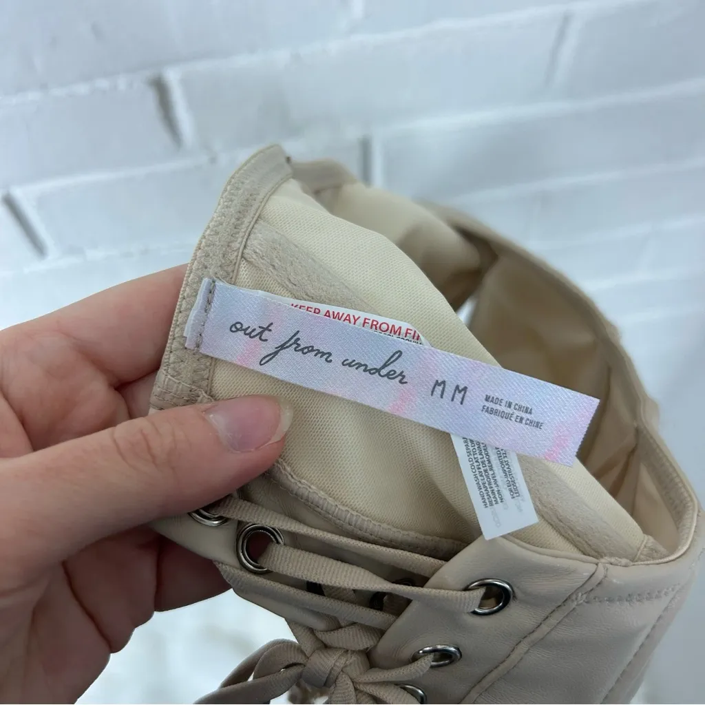 Urban Outfitters Out From Under Cream Faux Leather Halter Corset Top Size M - Image 10