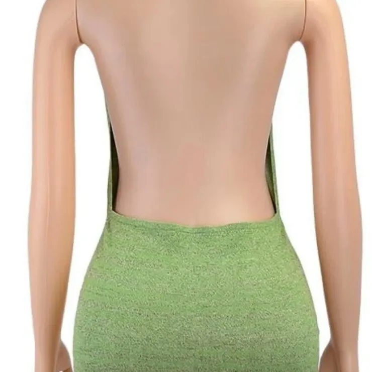 SheIn  Lime Green Halter Mini Dress - Image 3