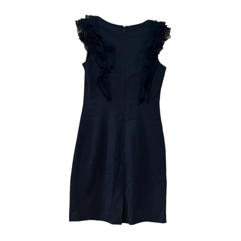 Rebecca Taylor Yacht Club Chiffon Ruffle Sheath Dress Size 4 Dark Navy Blue - Image 4