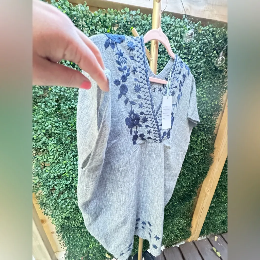 NWT Kyla Seo Caite Laramie Embroidered Linen Shift Dress Top size Small handmade Blue - Image 3