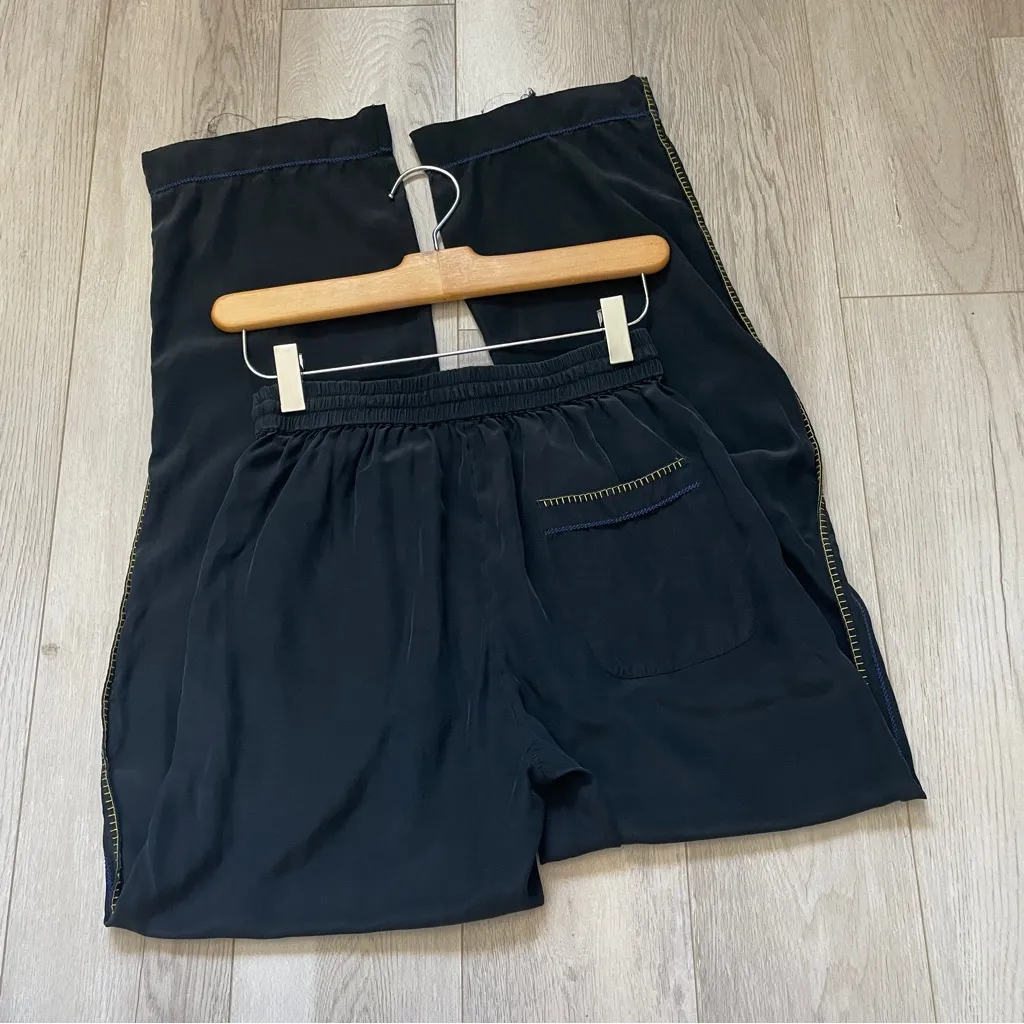 rag & bone Pants lina silk embroidered stitch straight leg womens Black (xsmall) - Image 5