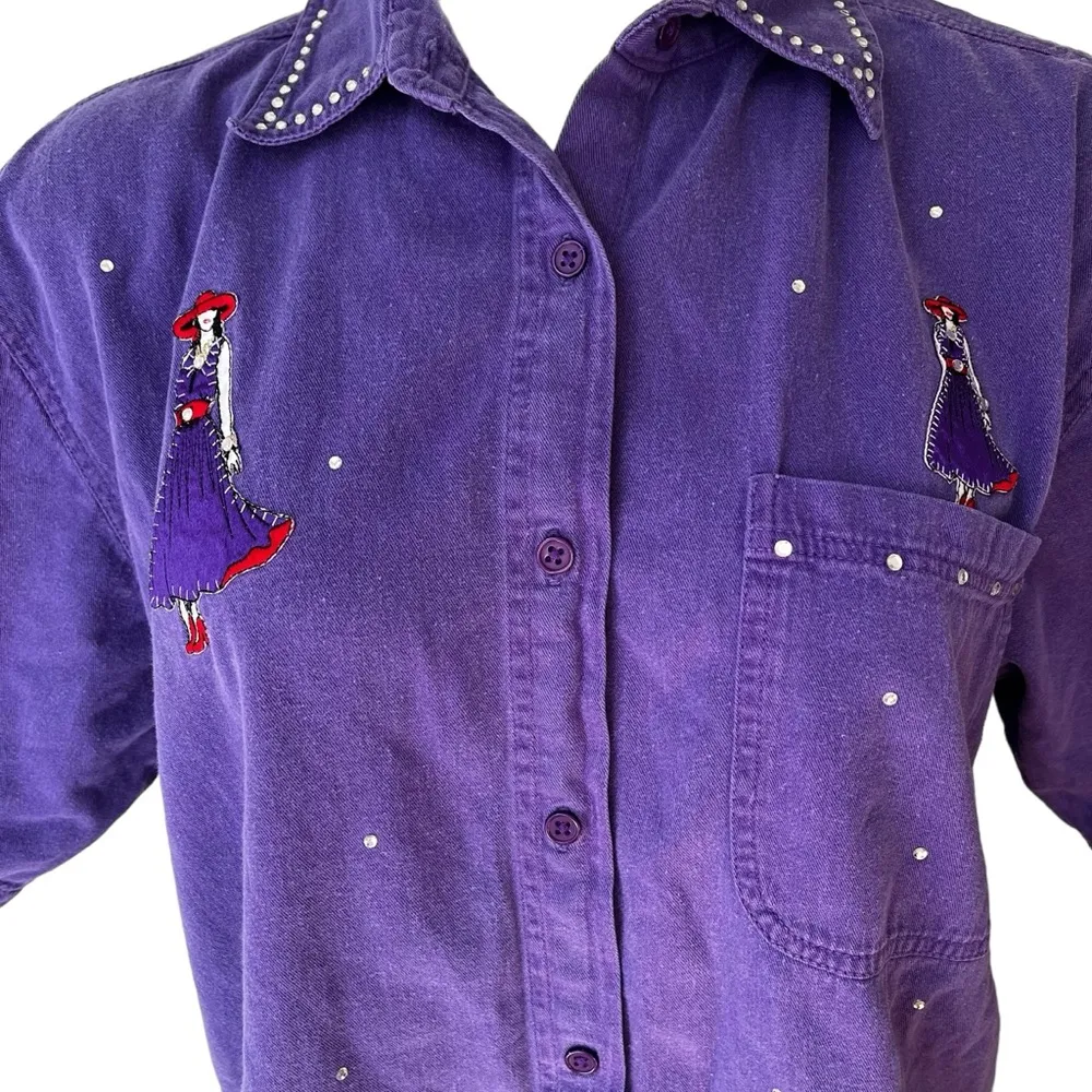 Vintage H&J “Red Hat Society” Purple Cotton Short Sleeve Shirt, Sz M Size M - Image 6