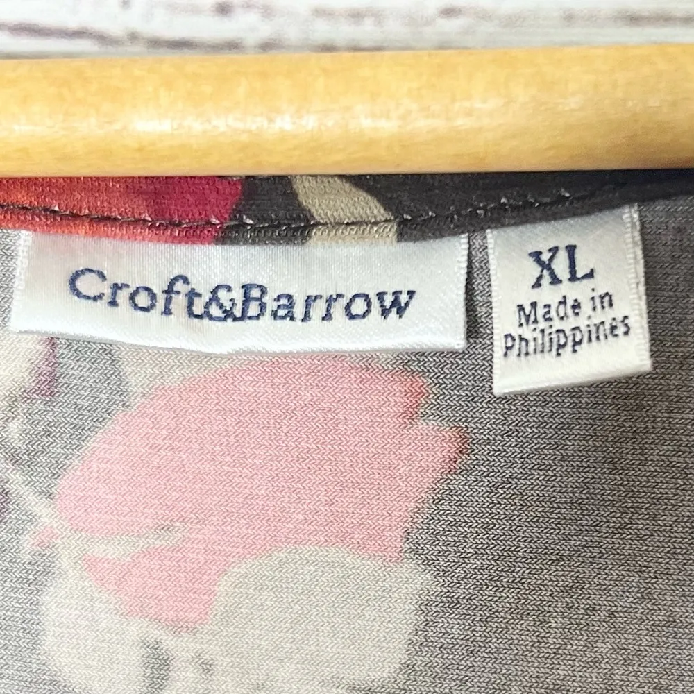 Croft & Barrow Red & !Brown Fall Floral Cowl Neck Sleeveless Blouse Top Size XL - Image 6