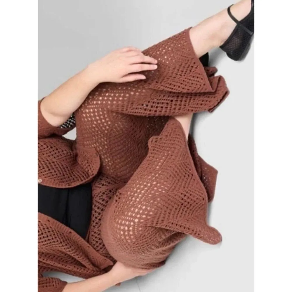 Wild Fable Crotchet Knit Brown Sparkly Wide Leg Pants With Bottom Side Slits - Image 2