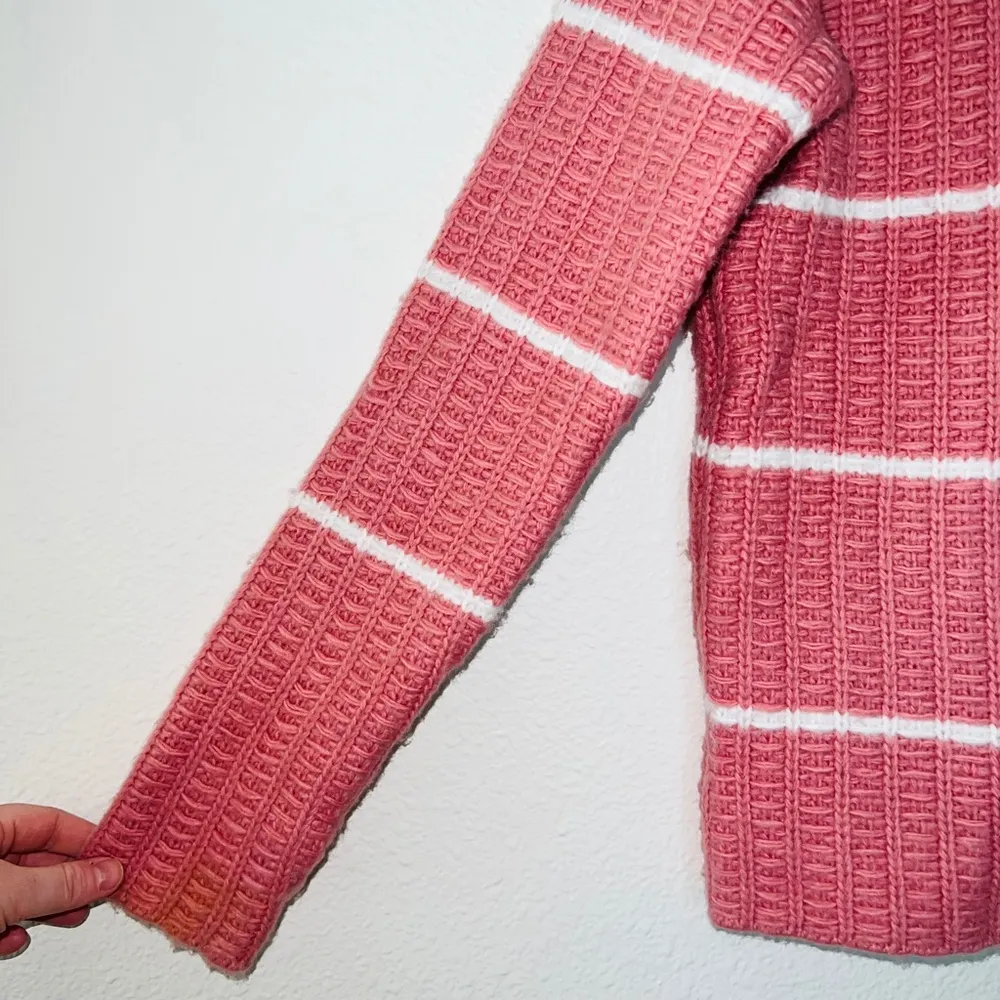 Ann Taylor Pink Mock Neck Striped Wool Blend Pullover Sweater size XS - Image 2