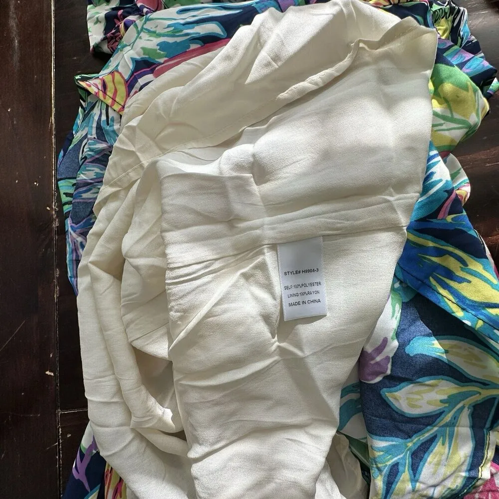 Jodifl midi Dress S Floral V Neck Short Ruffle cap Sleeve with pockets Blue - Image 11