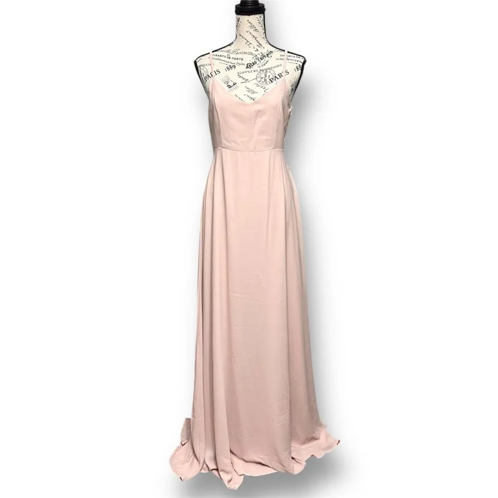 Show Me Your MuMu S Faith‎ Maxi Dress Pink Chiffon Blush Spaghetti Strap Formal - Image 5