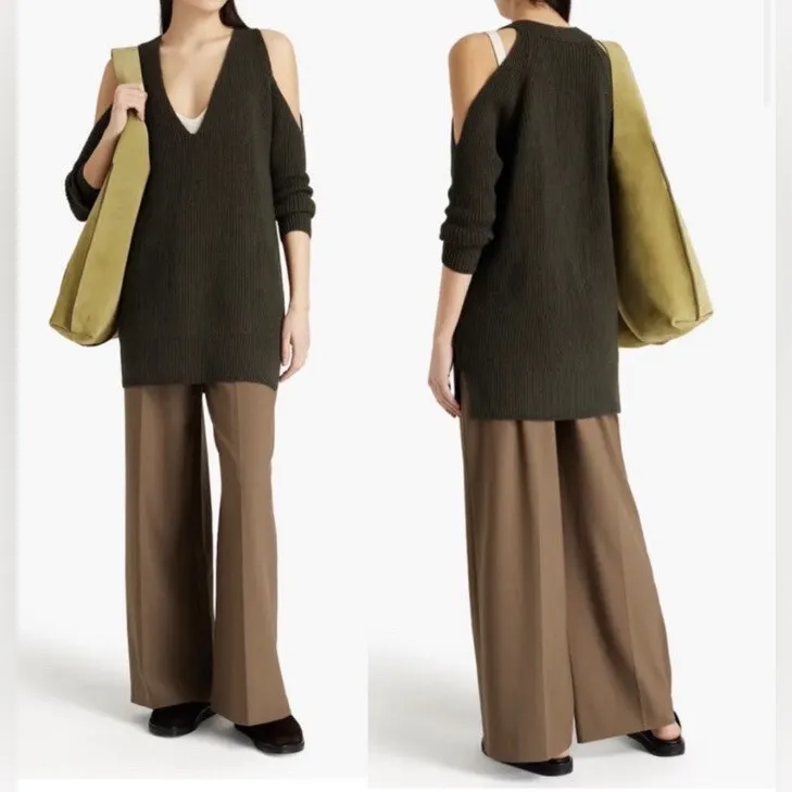 Michelle Mason Cold-Shoulder Ribbed Wool And Cashmere-Blend Sweater Green Small - Image 2