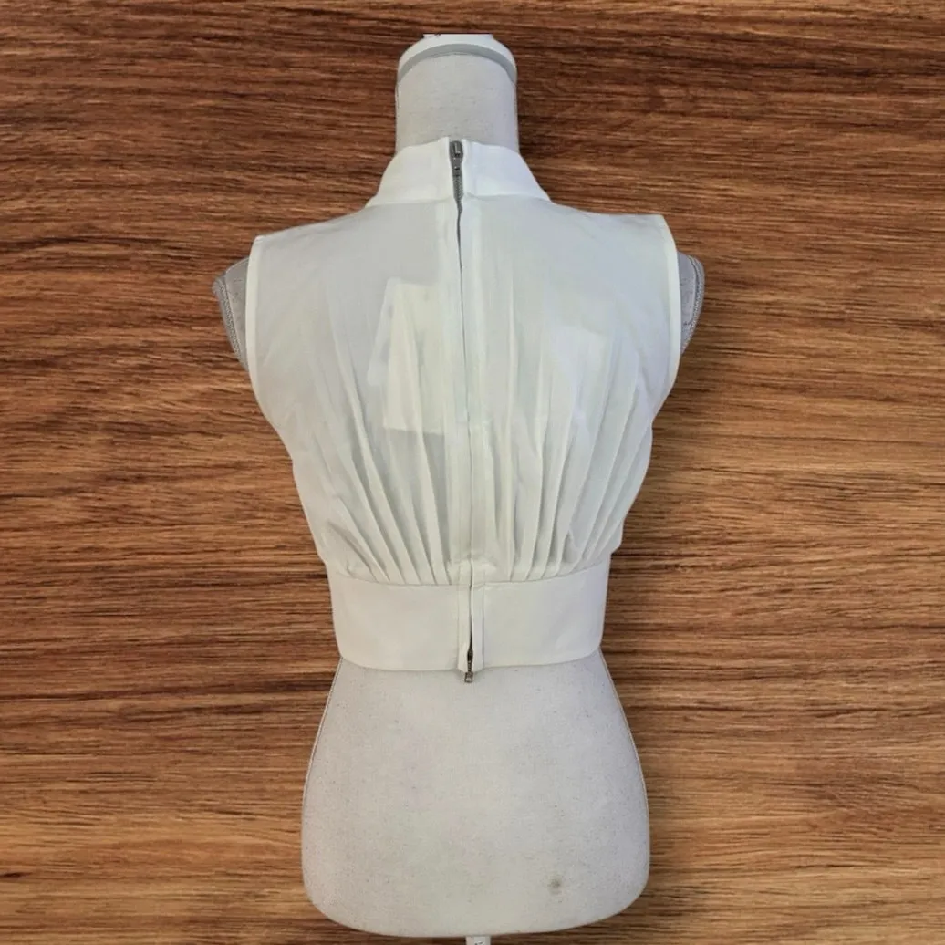 NEW Commense Size S Pleated Crop Top Blouse White Ivory Sleeveless - Image 2