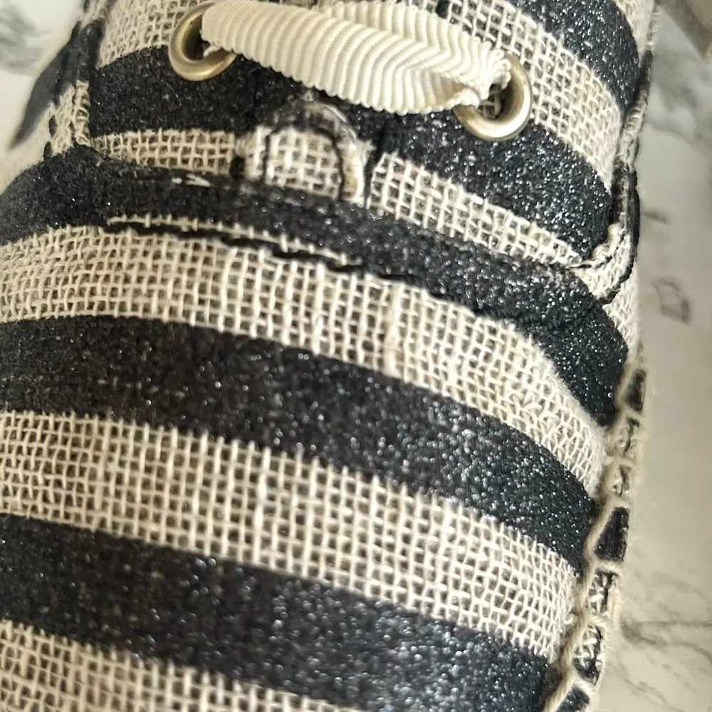 Kate Spade Lina Espadrille Flats Striped Metallic Black Beige Jute 8.5 Canvas - Image 9